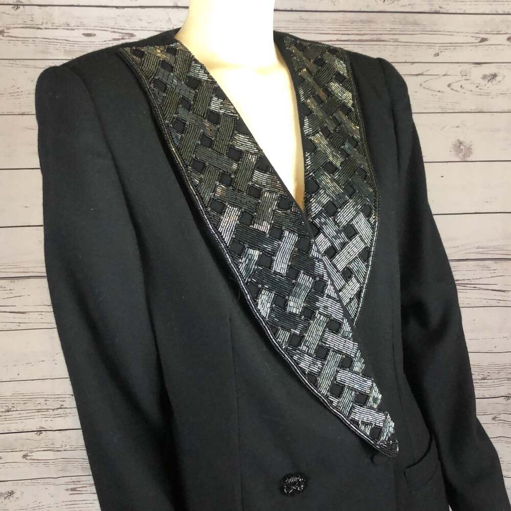 1980s–90s Vintage John Meyer of Norwich Black Beaded Shawl Collar Blazer large - Picture 5 of 13
